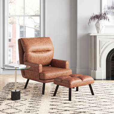 Wood and leather chair deals with ottoman